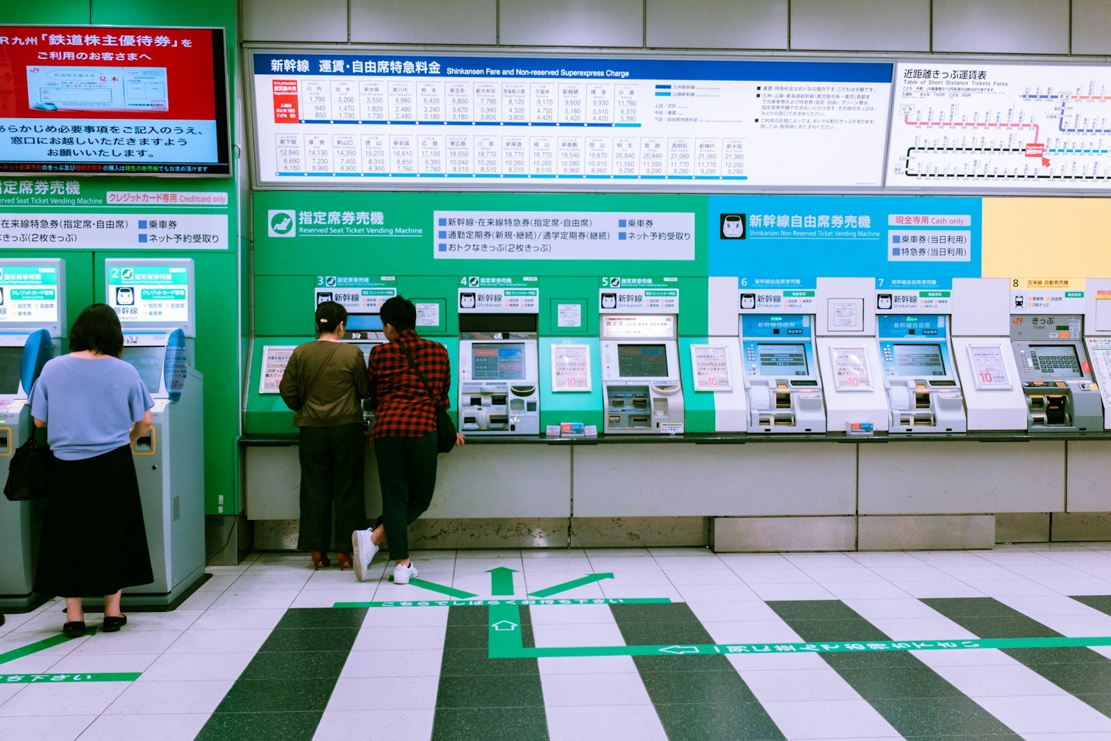 People using ticket machines in a station